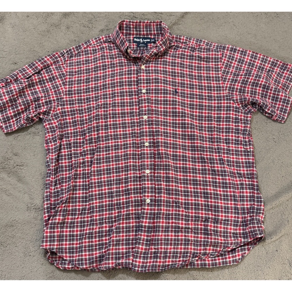 Ralph Lauren Blake Shirt Mens XL Red Plaid Blue Pony Short Sleeve
